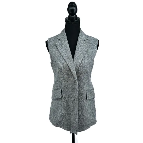 Theory Womens Sedeia Linen Crepe Vest Size 2 Gray Speckled Boucle Structured