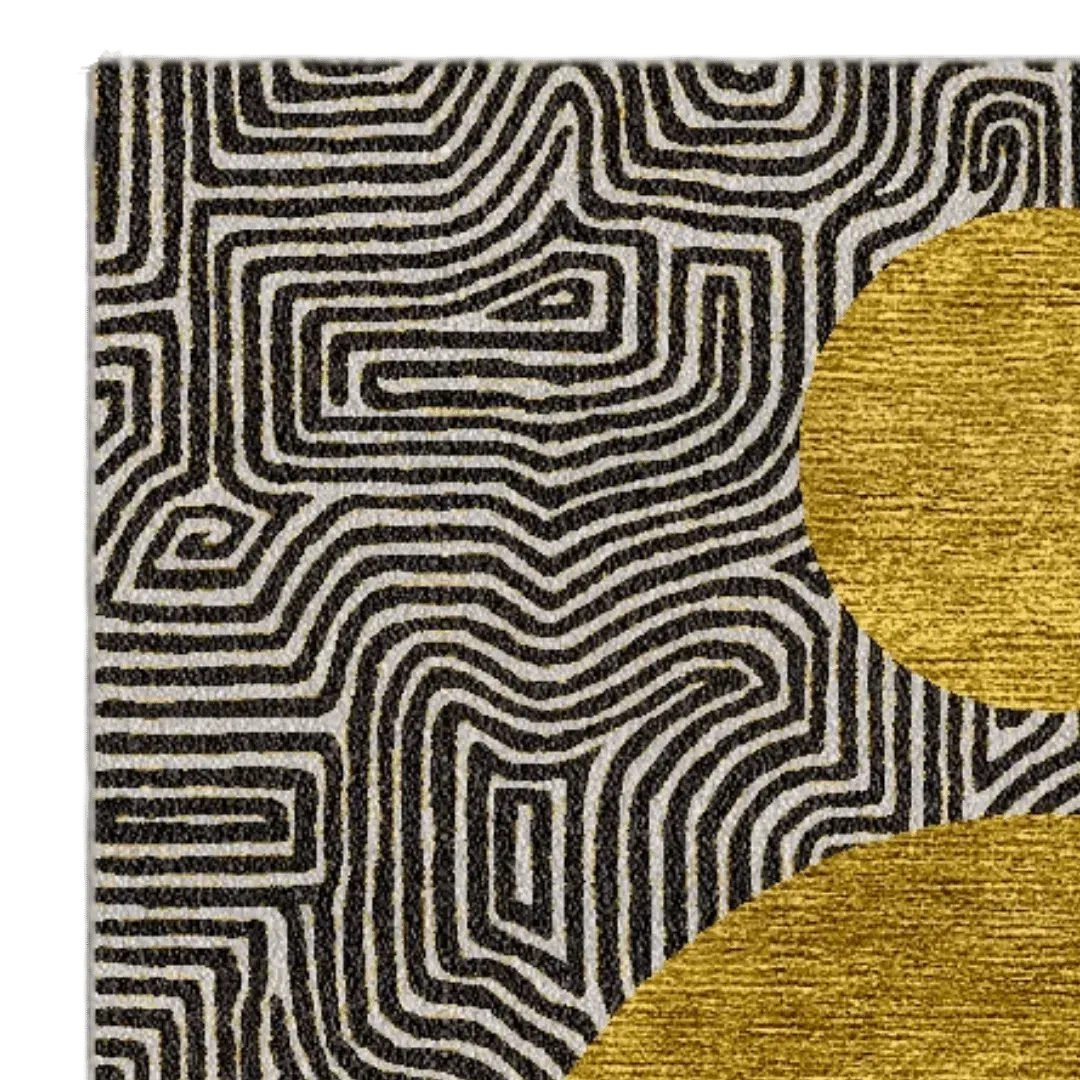 Three Golden Suns Maze Hand Tufted Wool Rug