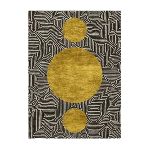 Three Golden Suns Maze Hand Tufted Wool Rug