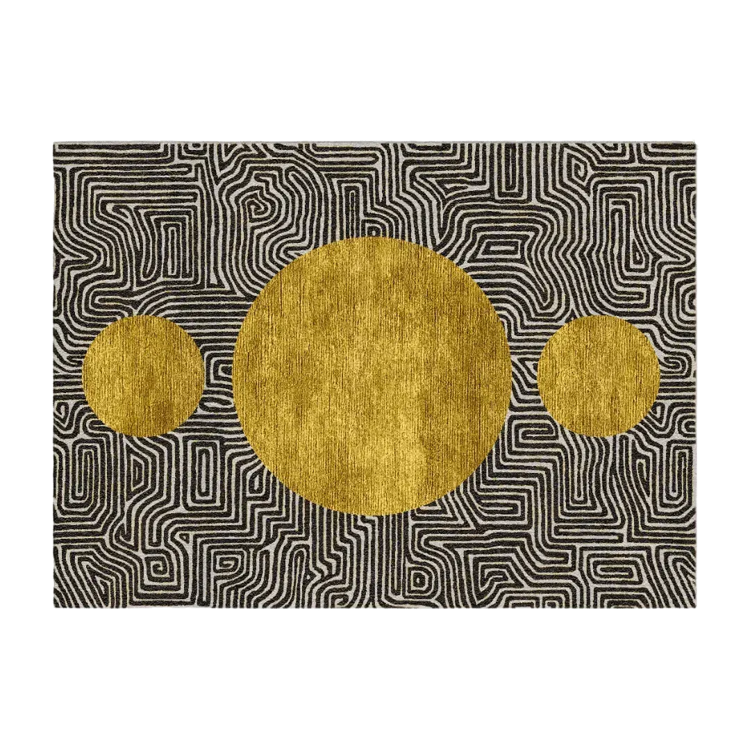 Three Golden Suns Maze Hand Tufted Wool Rug