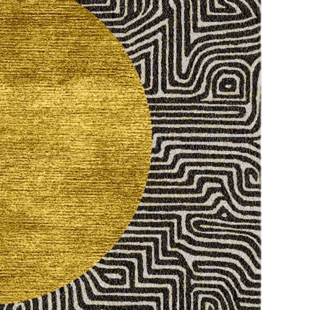 Three Golden Suns Maze Hand Tufted Wool Rug