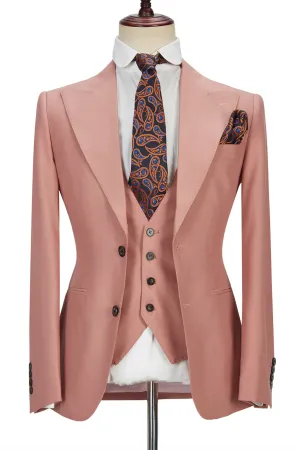 Three-piece Coral Pink Two Buttons Peak Lapel Custom design Men Suit