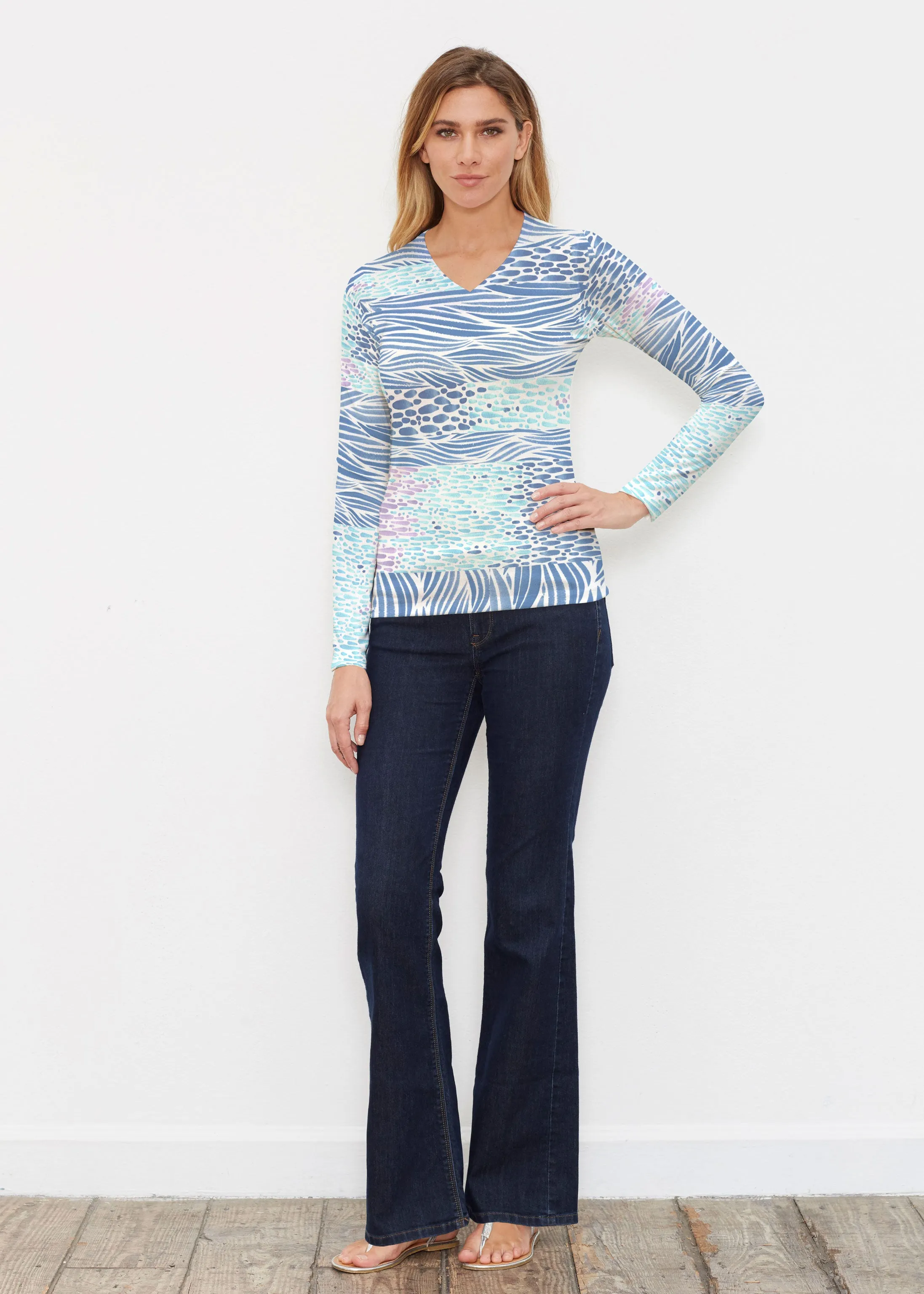 Tidal Stripe (11080) ~ Butterknit Long Sleeve V-Neck Top