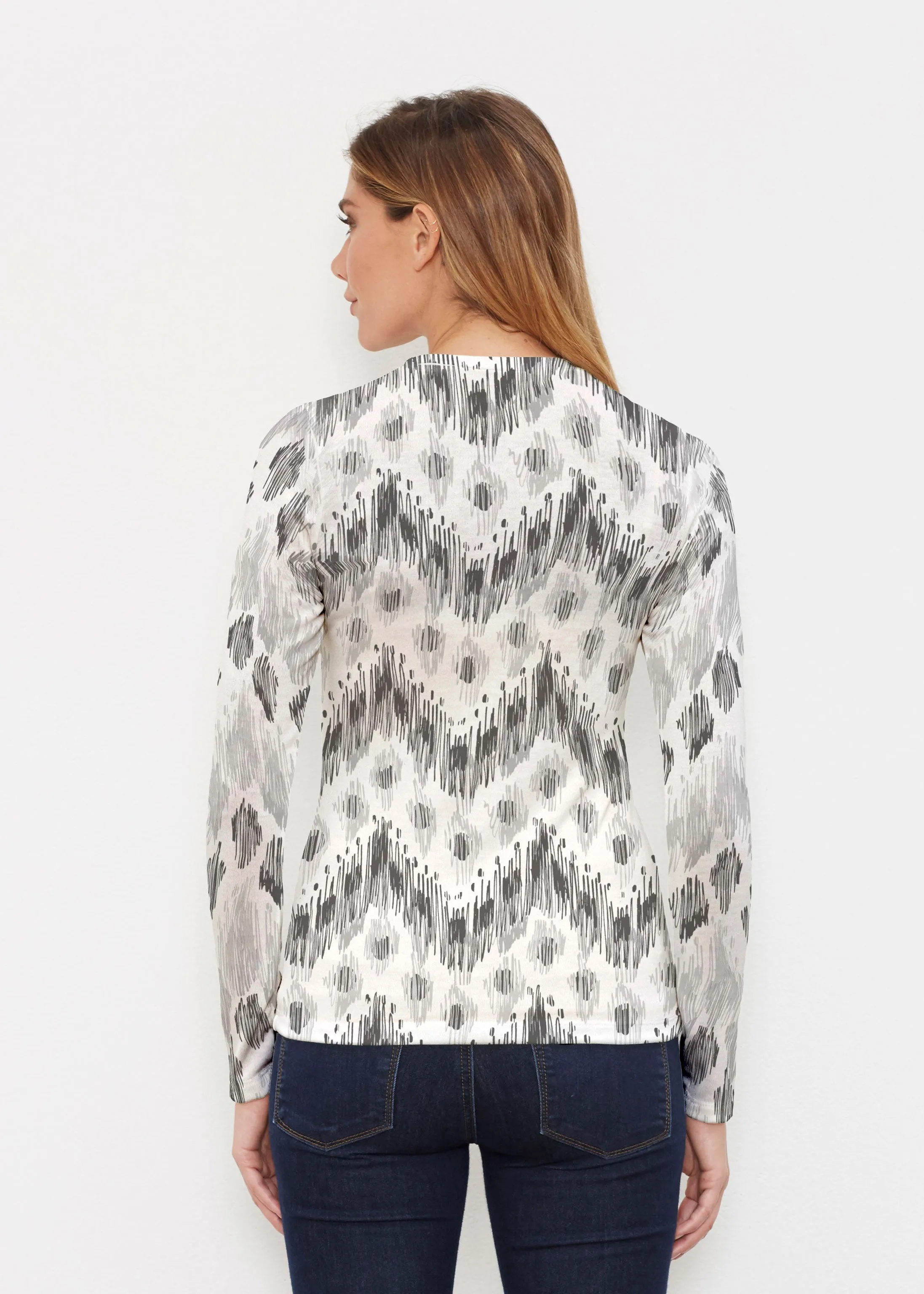 Tonal Waves Black (7834) ~ Butterknit Long Sleeve Crew Top