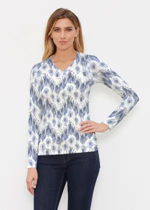 Tonal Waves Blue (7804) ~ Butterknit Long Sleeve V-Neck Top