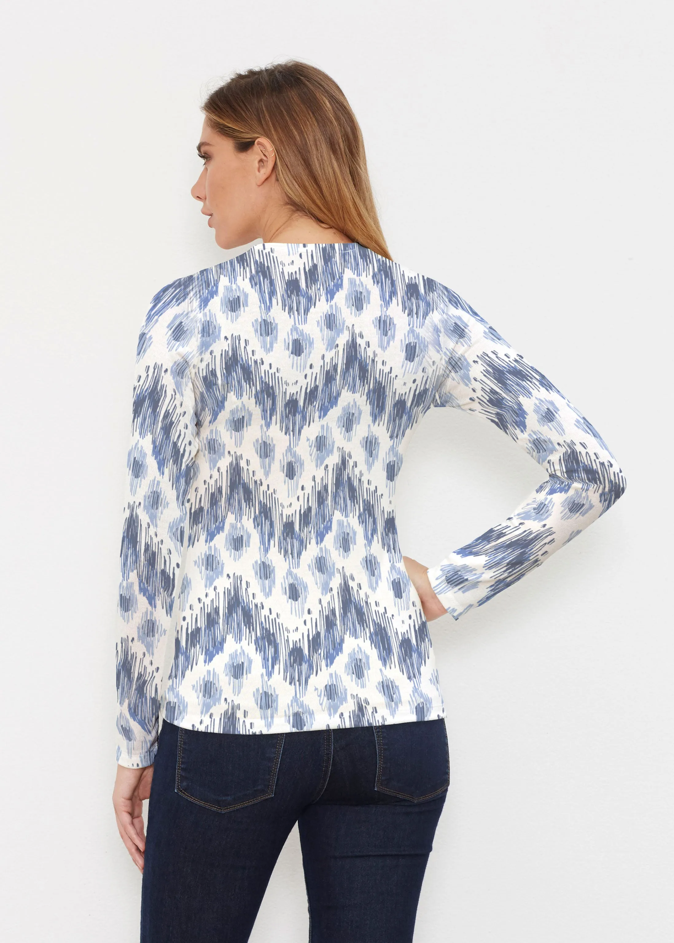 Tonal Waves Blue (7804) ~ Butterknit Long Sleeve V-Neck Top