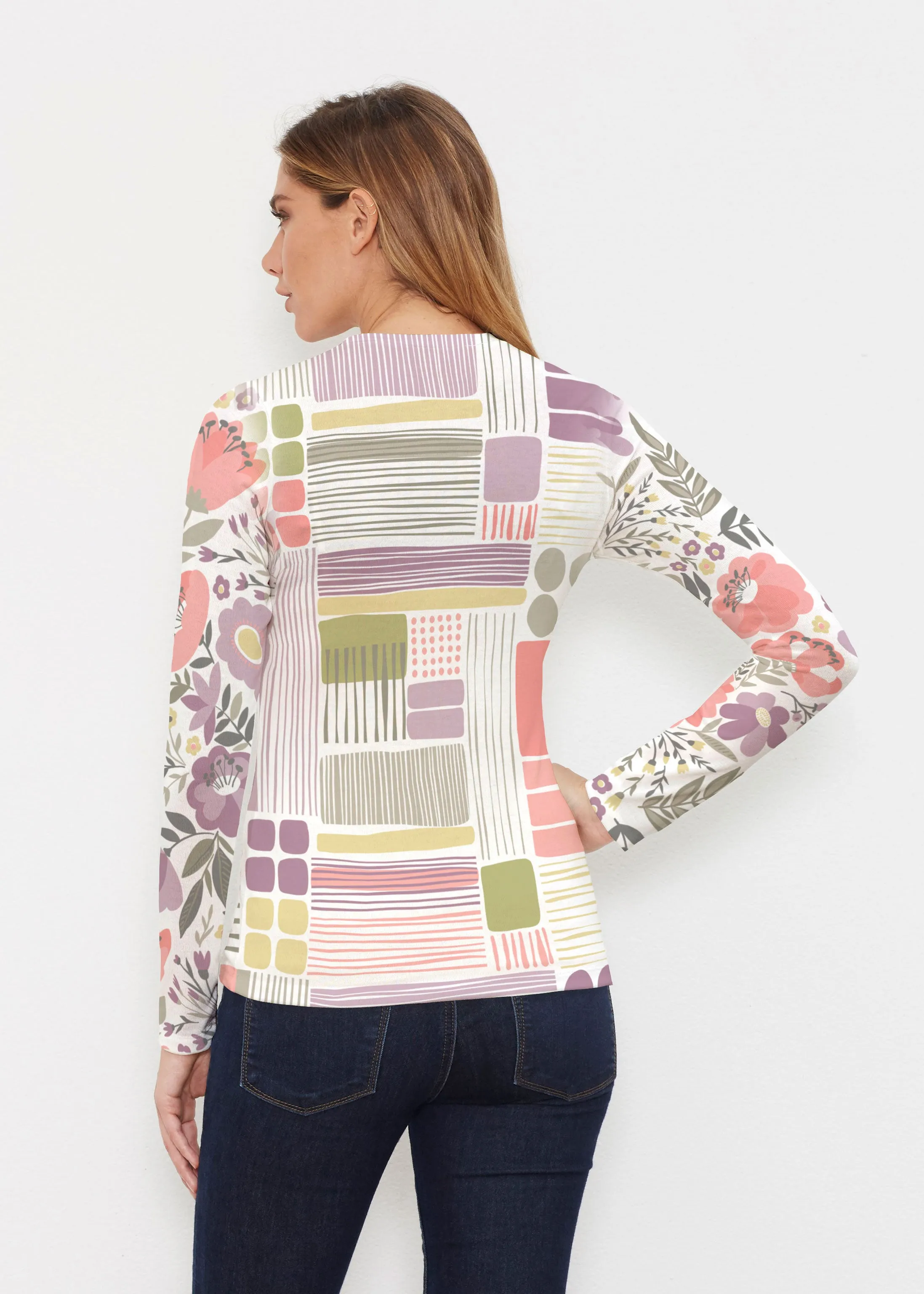 Transcendent Floral (13483) ~ Butterknit Long Sleeve V-Neck Top