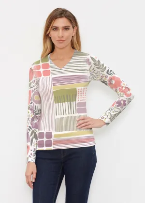 Transcendent Floral (13483) ~ Butterknit Long Sleeve V-Neck Top