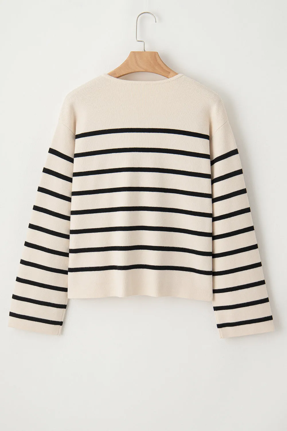 Trina Striped Button Up Round Neck Cardigan