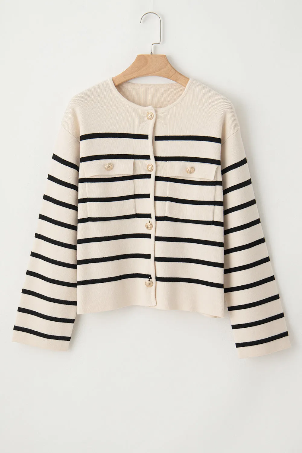 Trina Striped Button Up Round Neck Cardigan