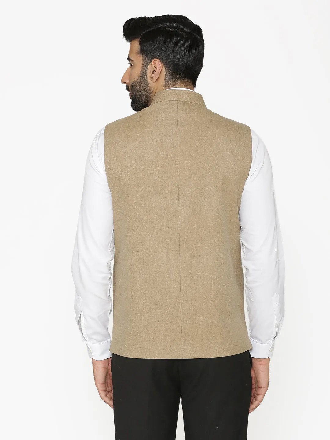 Tweed Wool Beige Modi Nehru Jacket