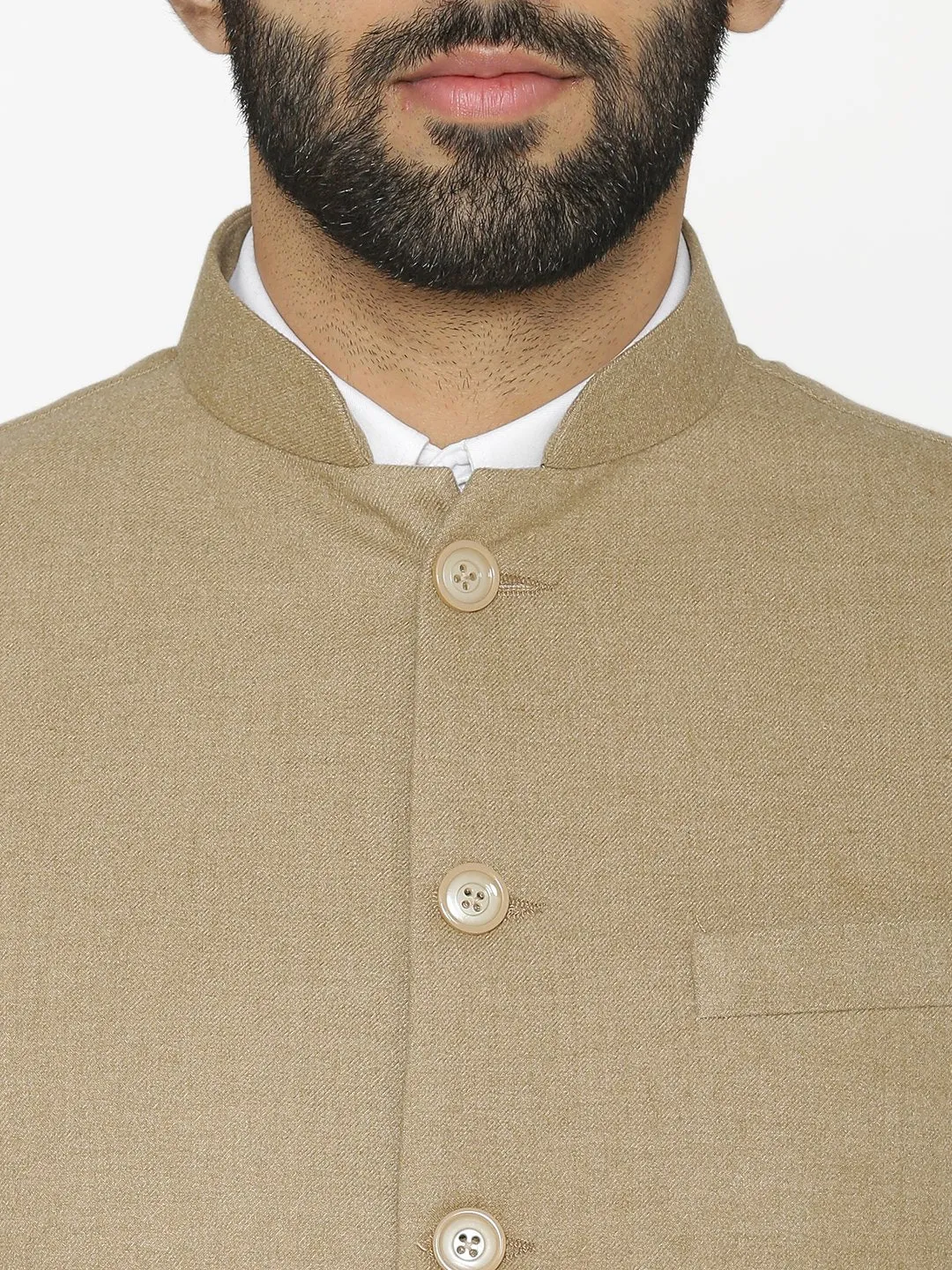 Tweed Wool Beige Modi Nehru Jacket