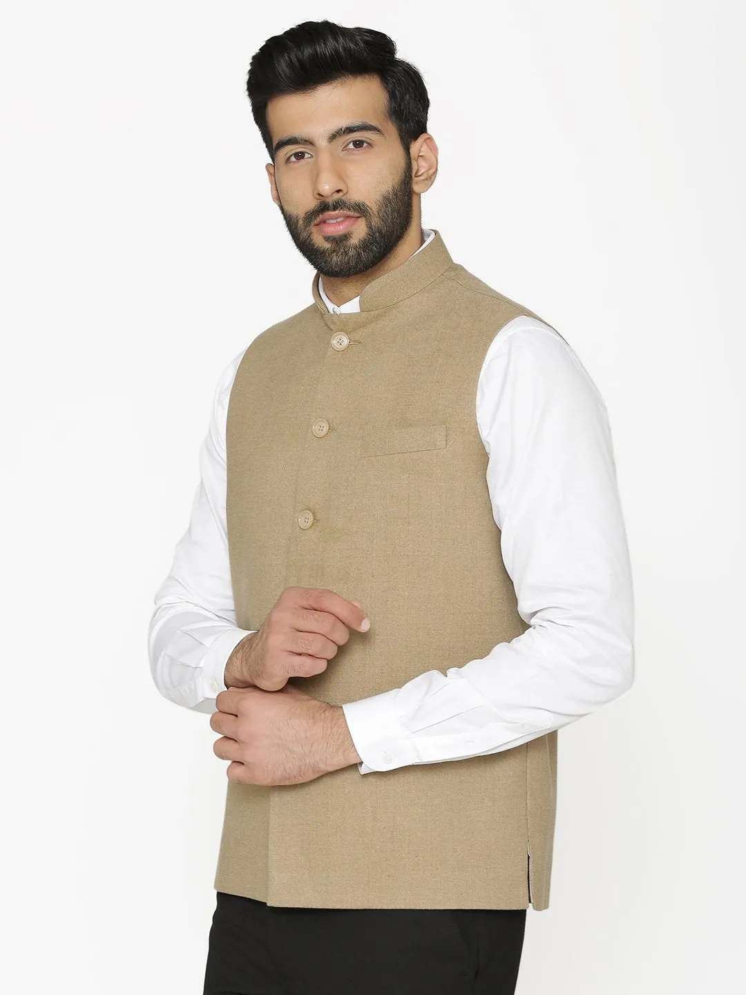 Tweed Wool Beige Modi Nehru Jacket