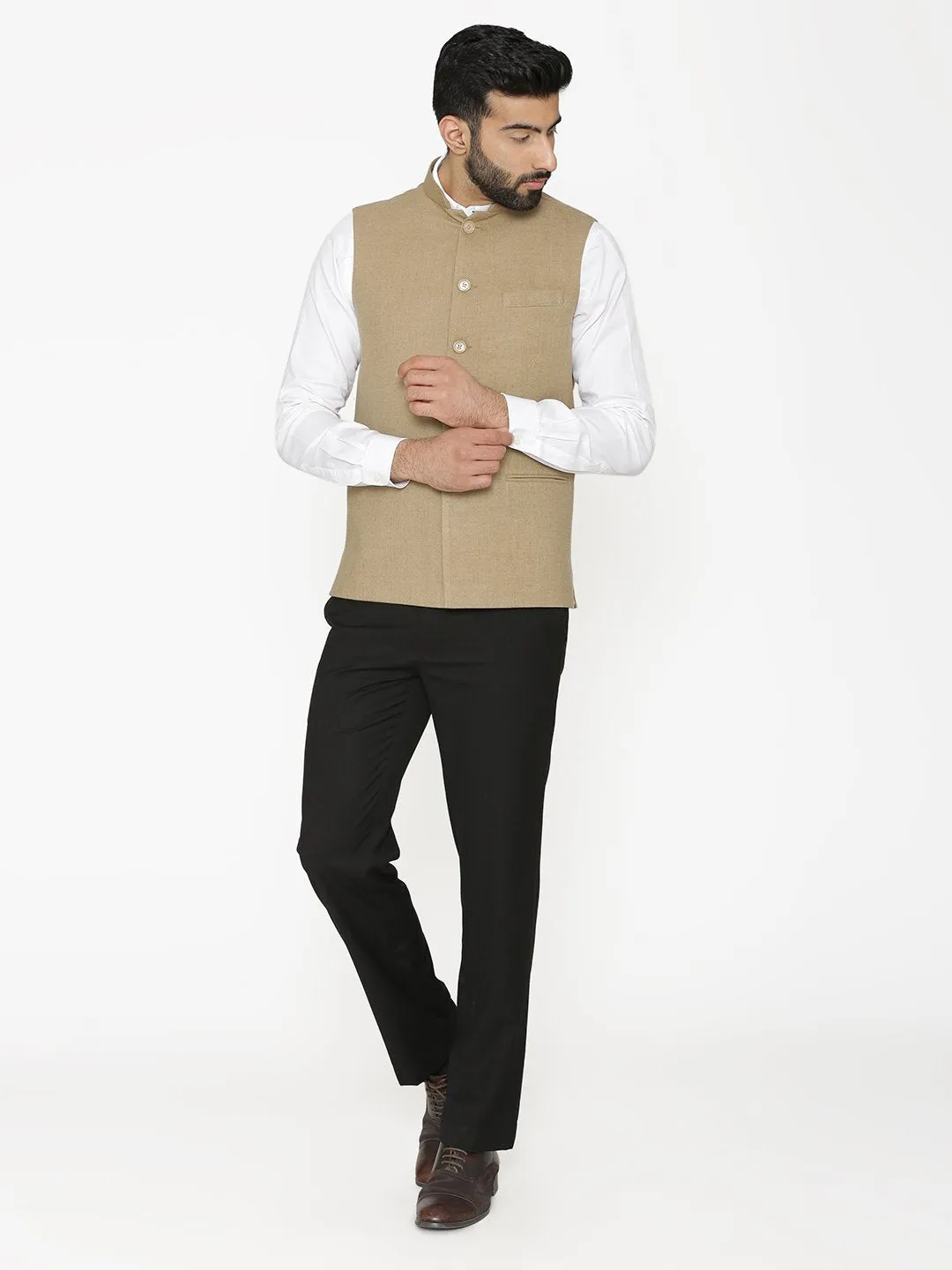 Tweed Wool Beige Modi Nehru Jacket