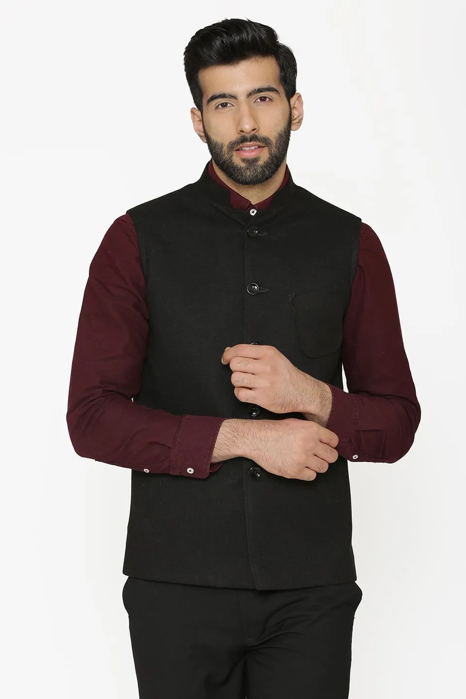Tweed Wool Black Modi Nehru Jacket