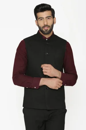 Tweed Wool Black Modi Nehru Jacket