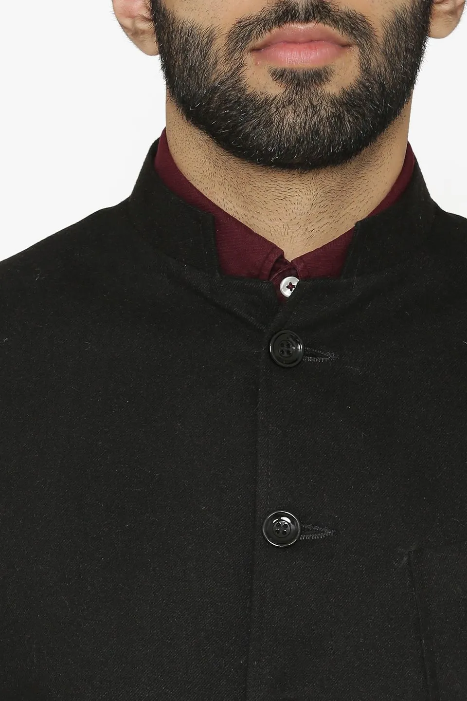 Tweed Wool Black Modi Nehru Jacket