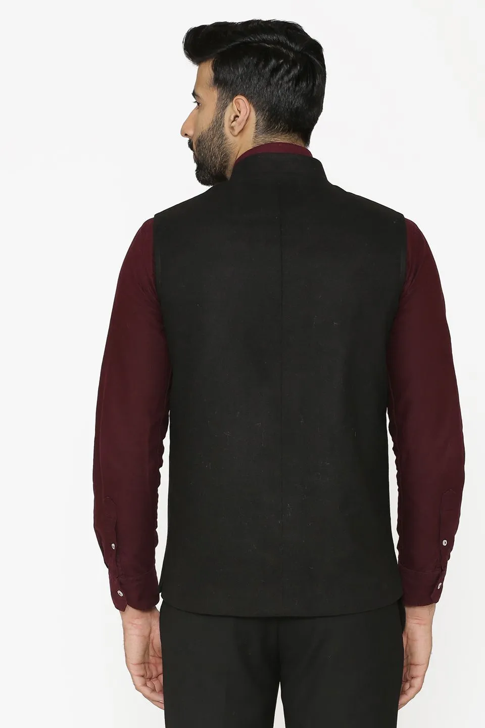 Tweed Wool Black Modi Nehru Jacket