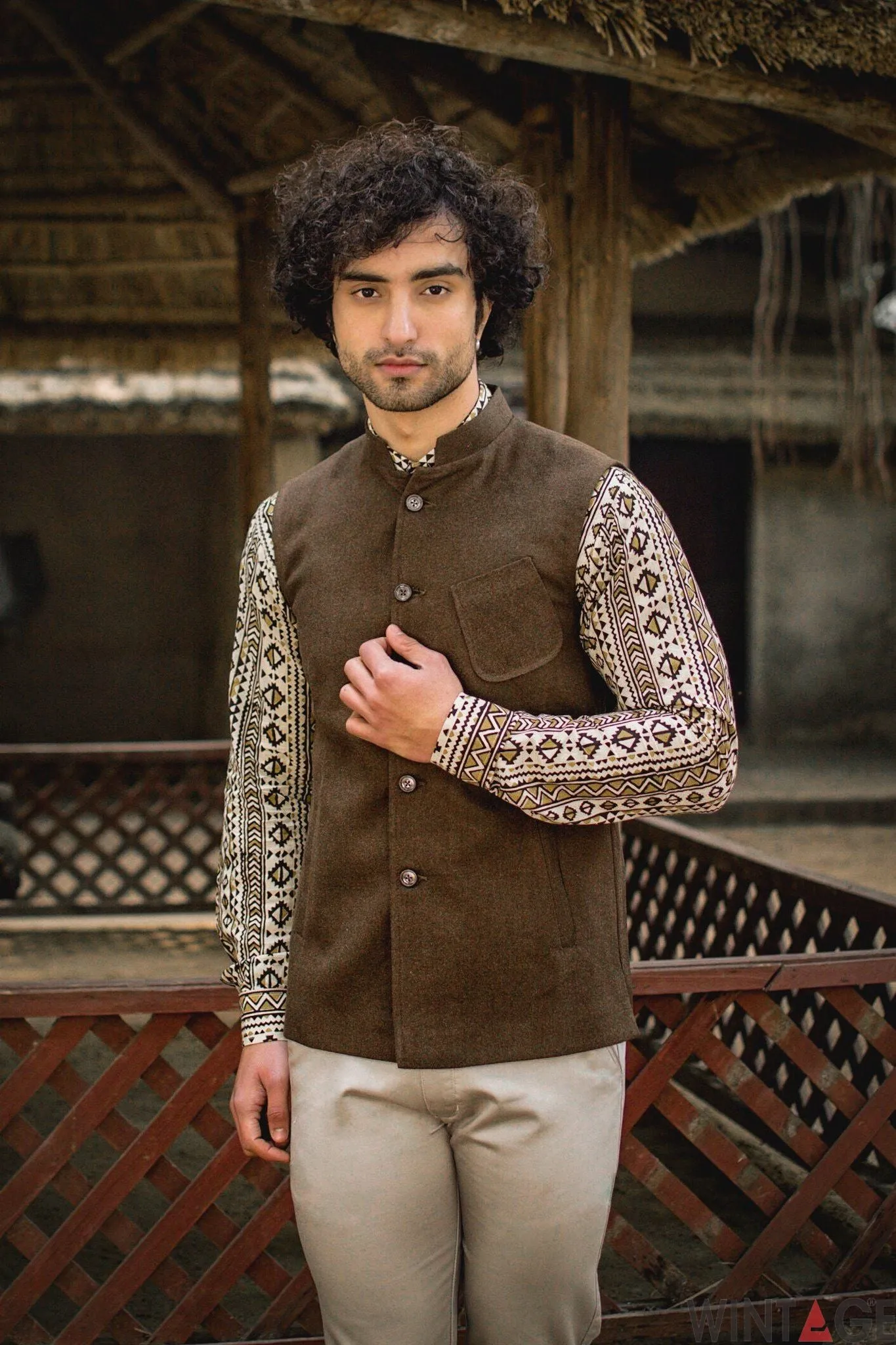 Tweed Wool Brown Modi Nehru Jacket