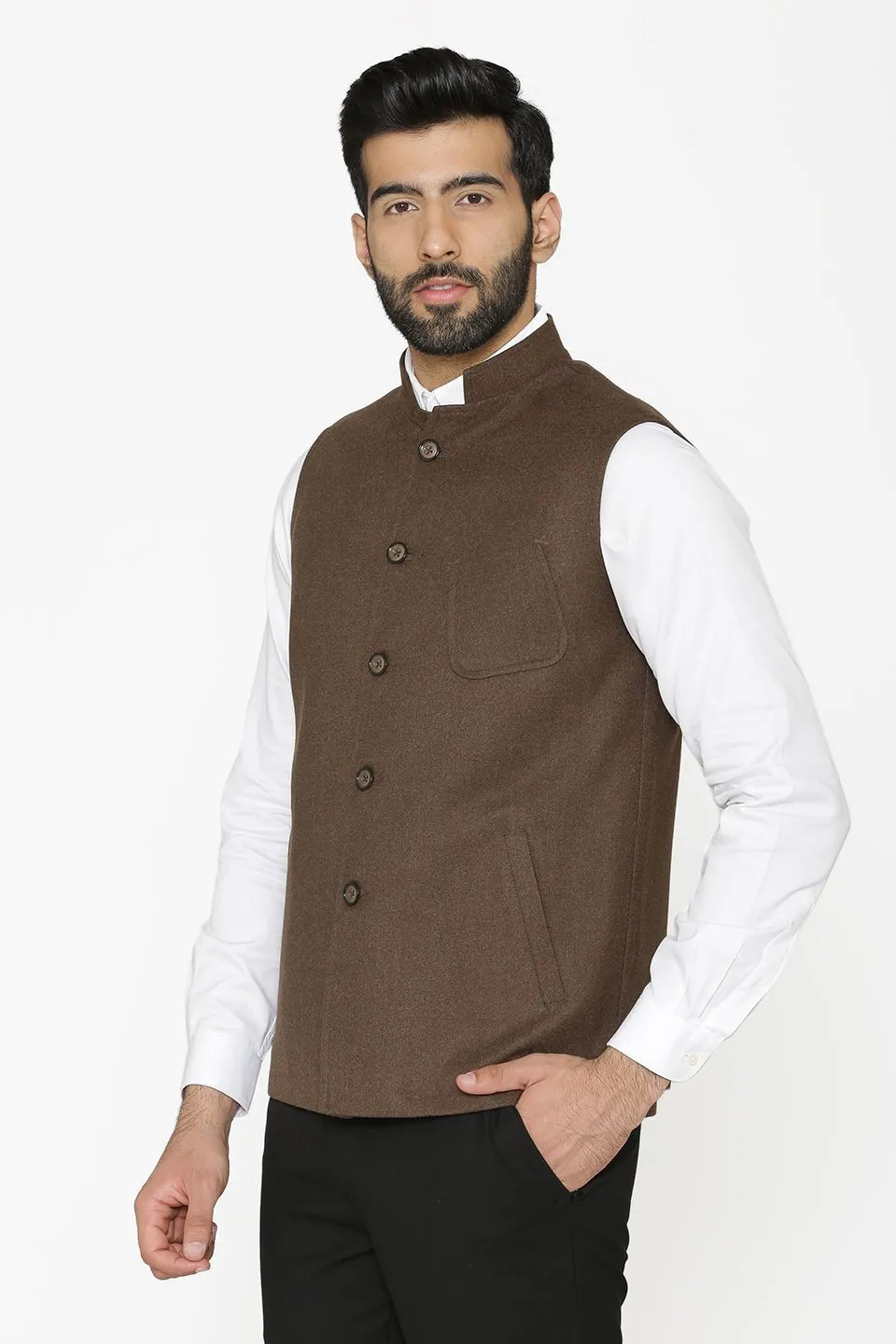 Tweed Wool Brown Modi Nehru Jacket