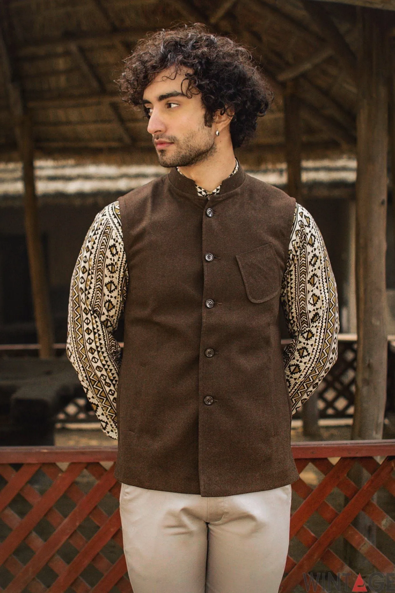 Tweed Wool Brown Modi Nehru Jacket