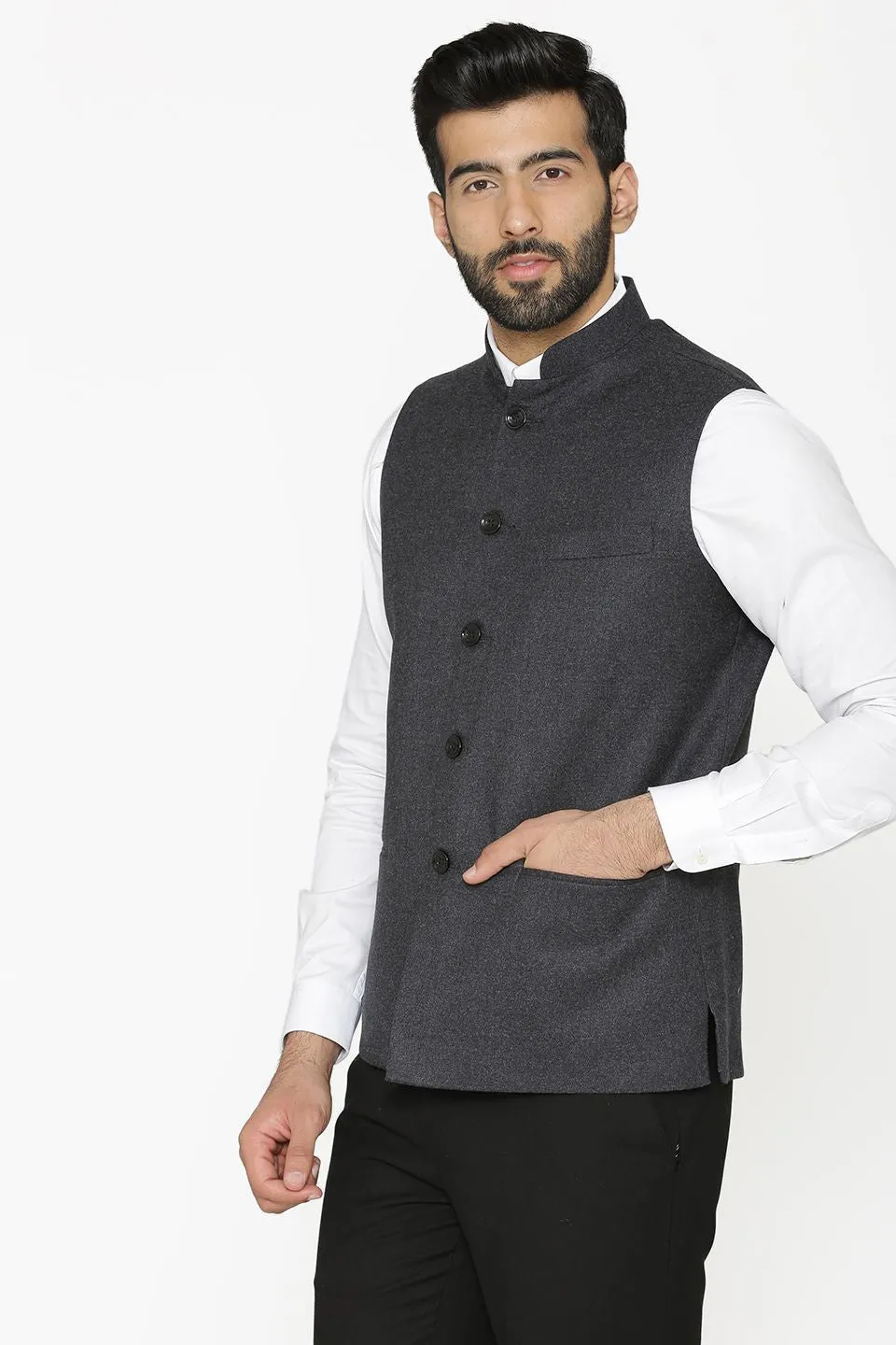 Tweed Wool Grey Modi Nehru Jacket