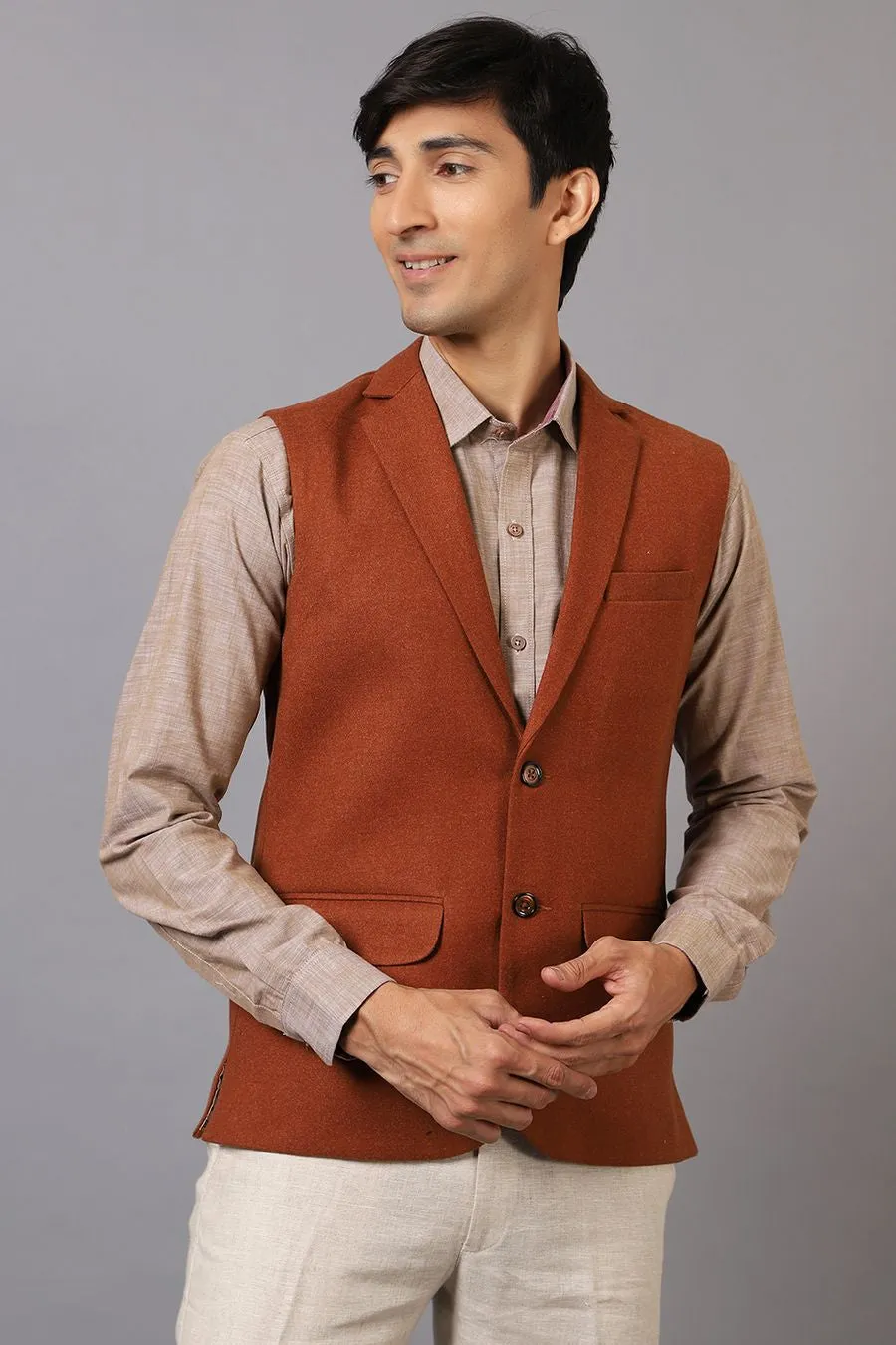 Tweed Wool Orange Modi Nehru Jacket
