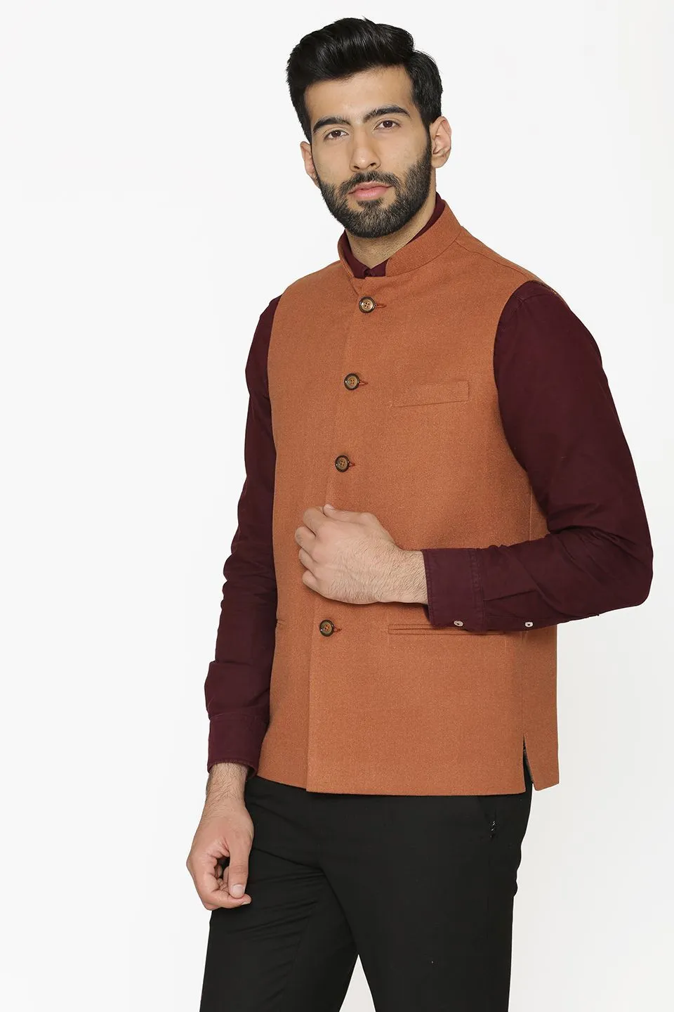 Tweed Wool Orange Modi Nehru Jacket