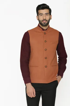 Tweed Wool Orange Modi Nehru Jacket