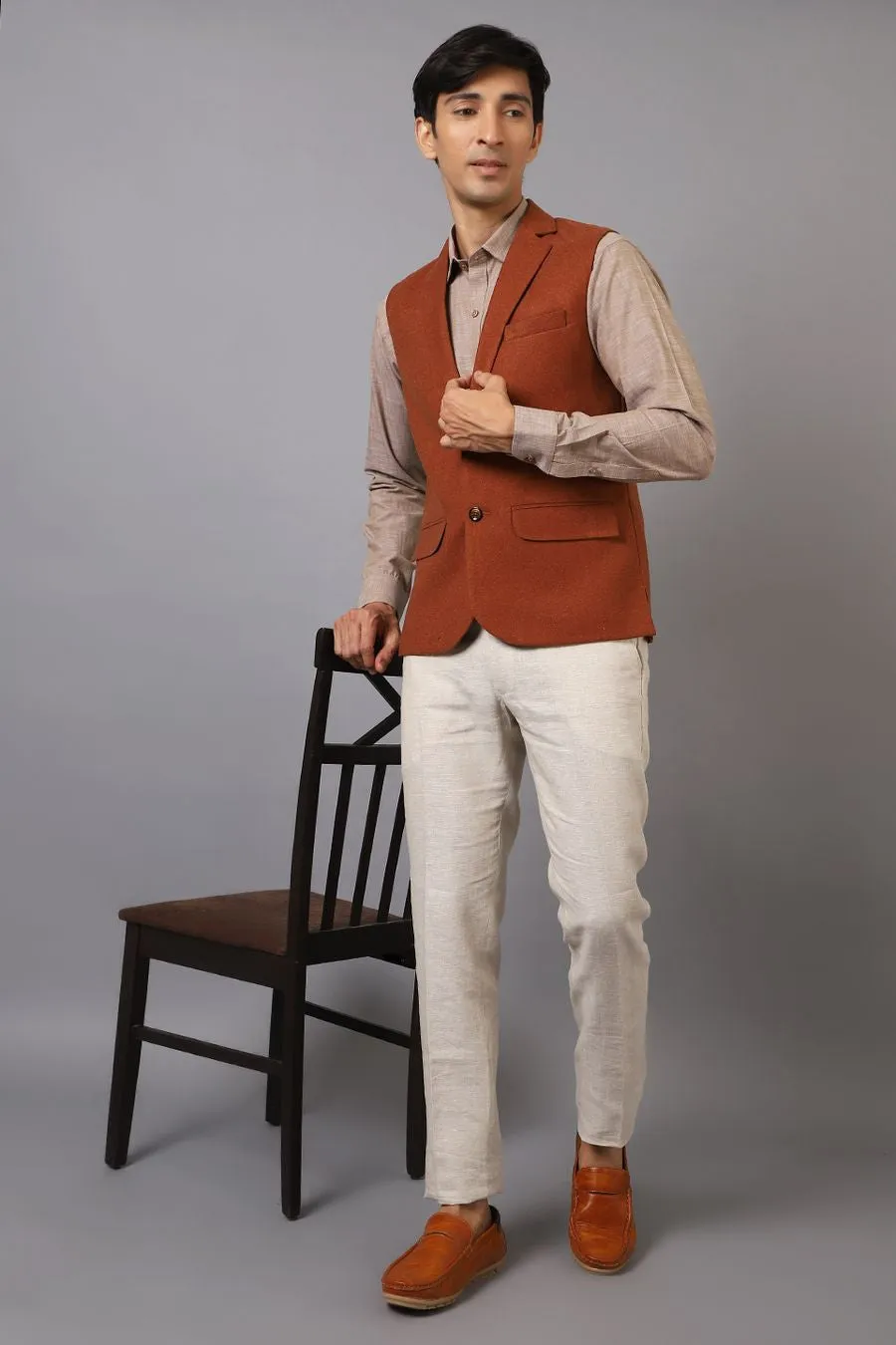 Tweed Wool Orange Modi Nehru Jacket