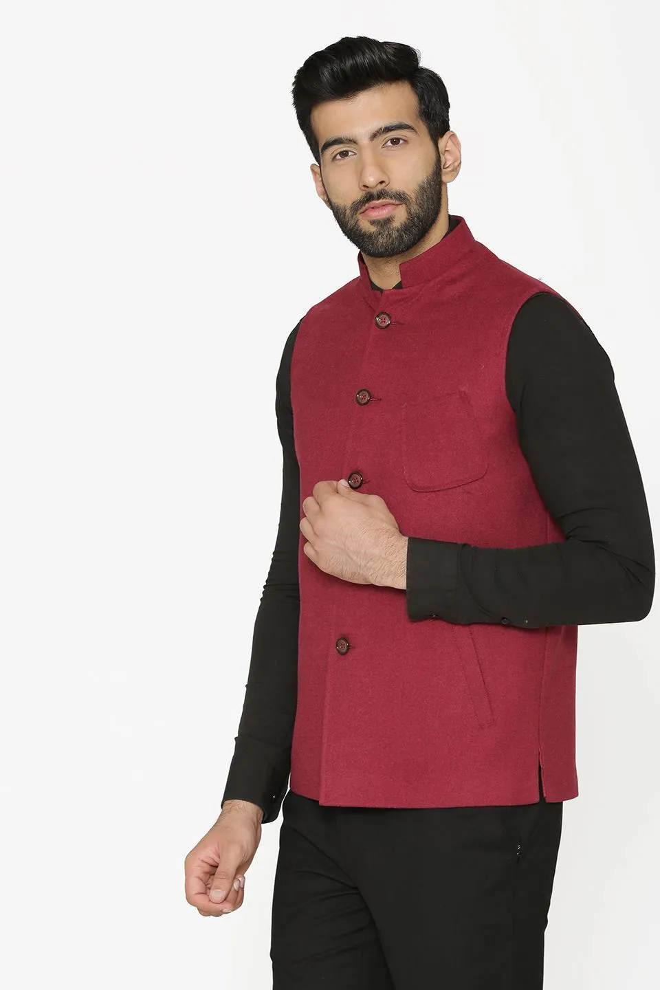 Tweed Wool Red Modi Nehru Jacket