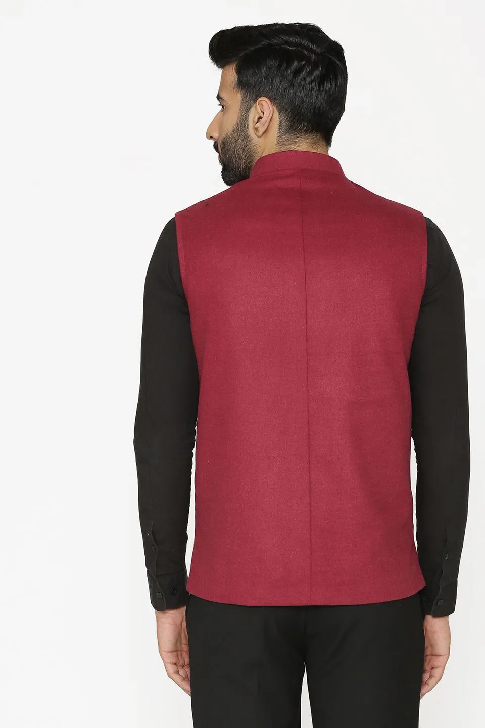 Tweed Wool Red Modi Nehru Jacket