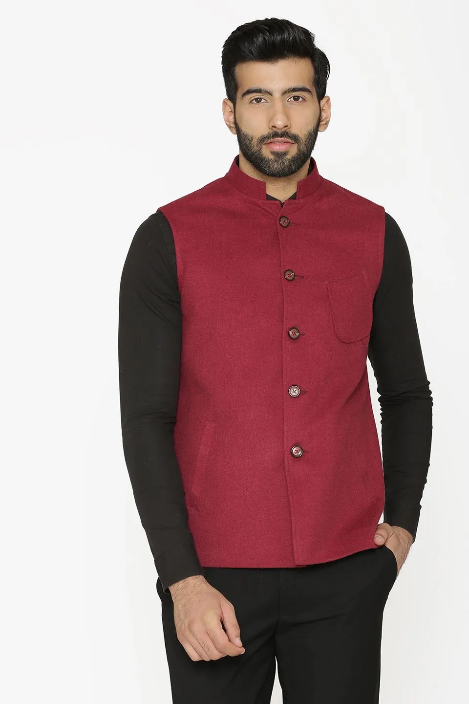 Tweed Wool Red Modi Nehru Jacket