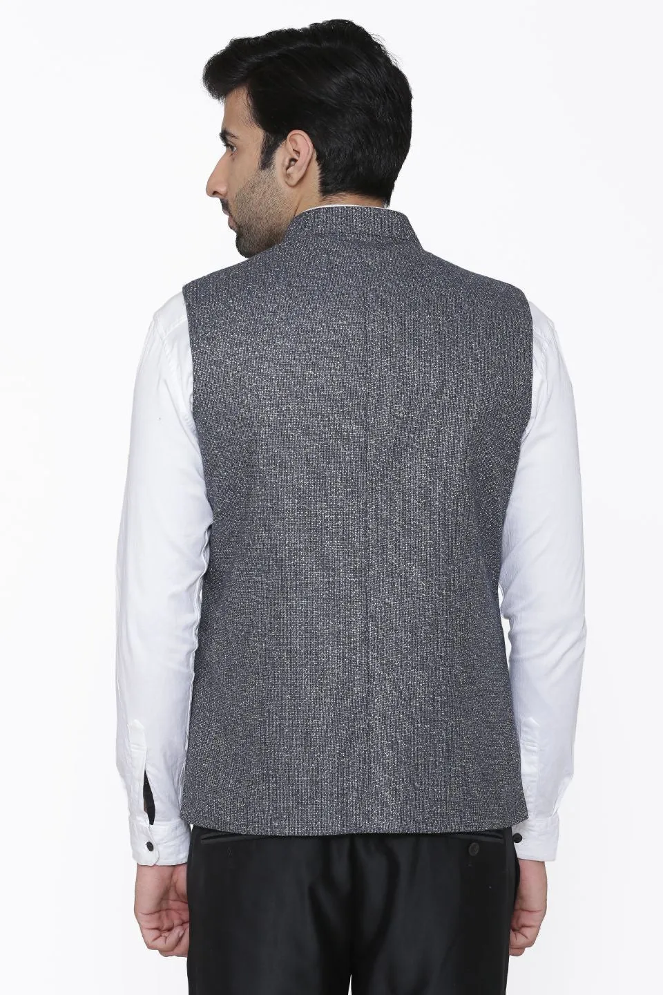 Tweed Wool Silver Modi Nehru Jacket