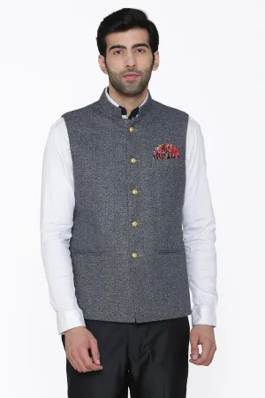 Tweed Wool Silver Modi Nehru Jacket
