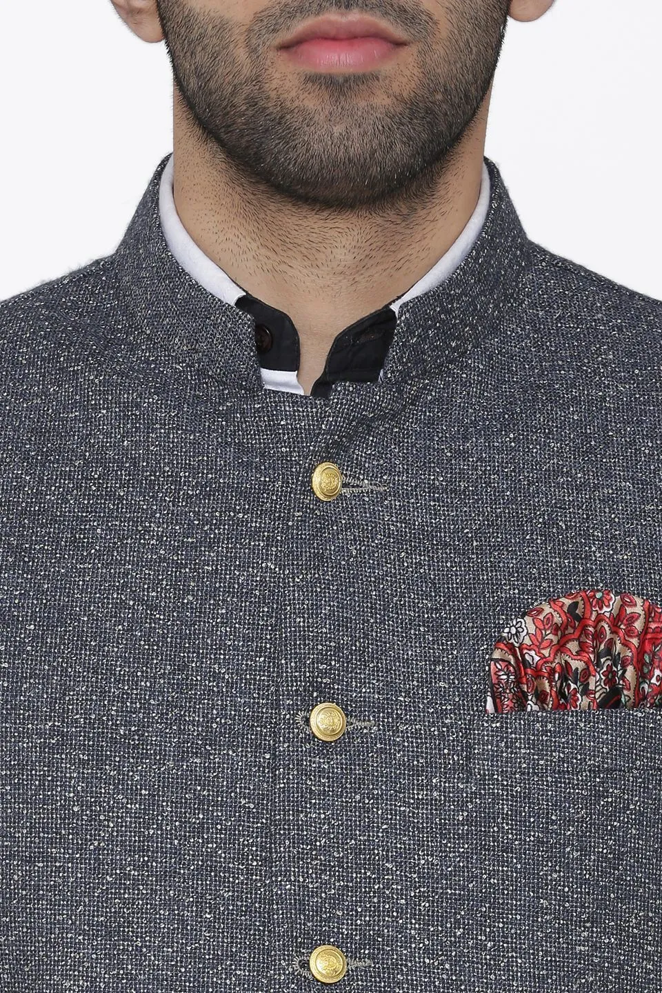 Tweed Wool Silver Modi Nehru Jacket