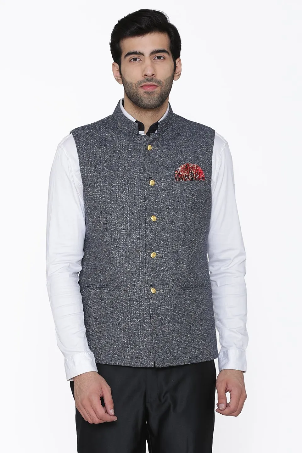 Tweed Wool Silver Modi Nehru Jacket