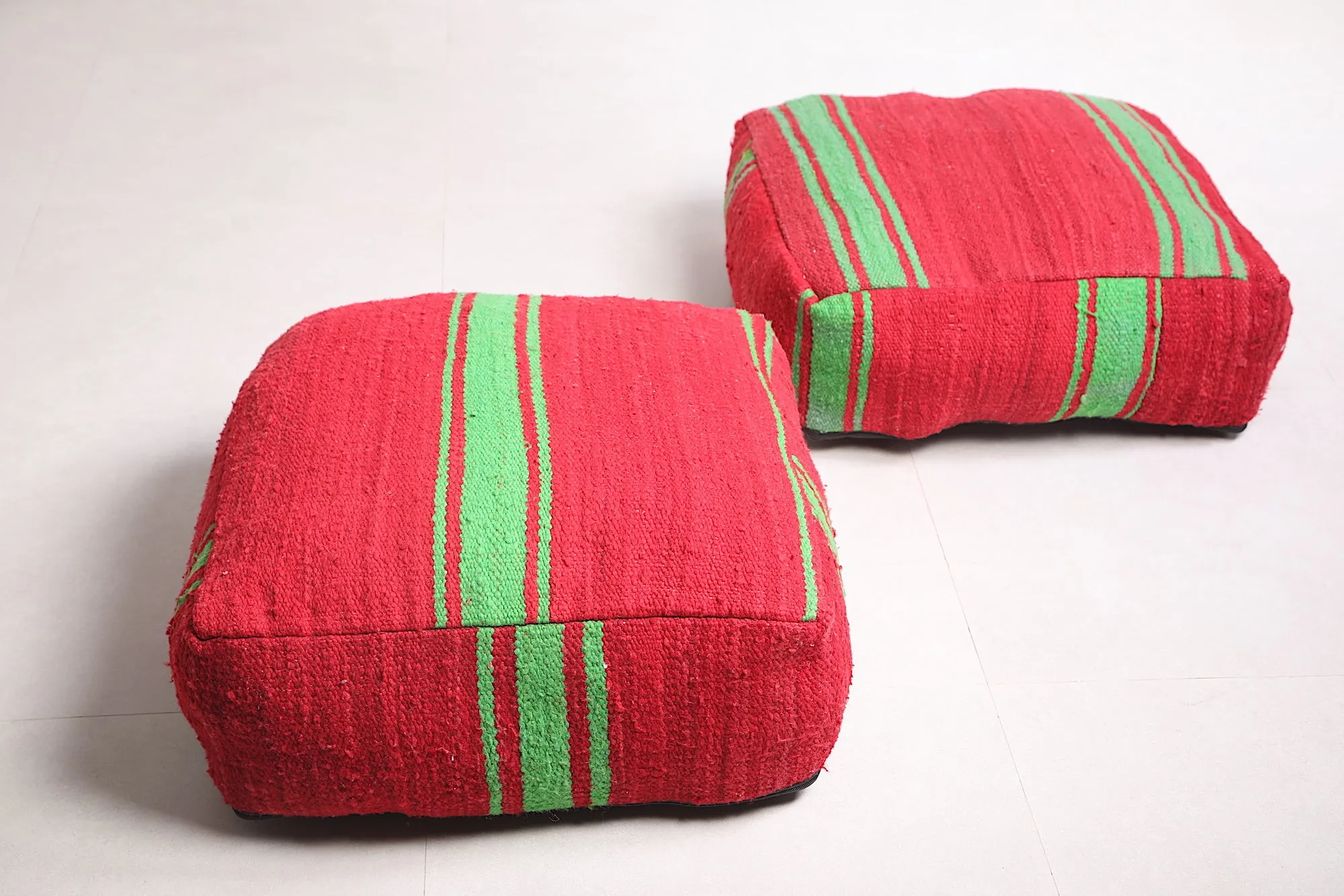 Two red Moroccan Kilim Poufs Footstool