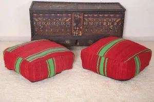 Two red Moroccan Kilim Poufs Footstool