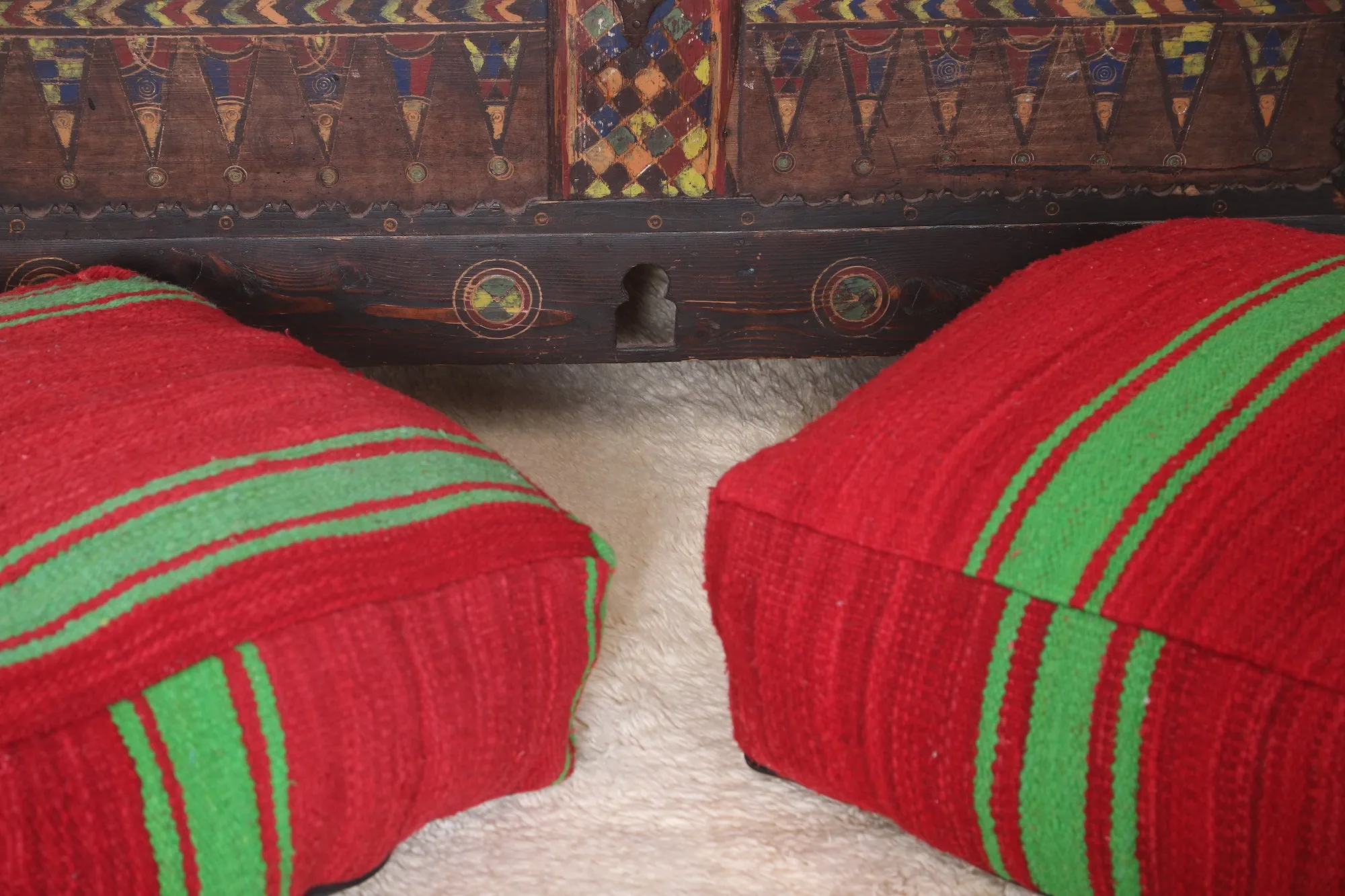Two red Moroccan Kilim Poufs Footstool
