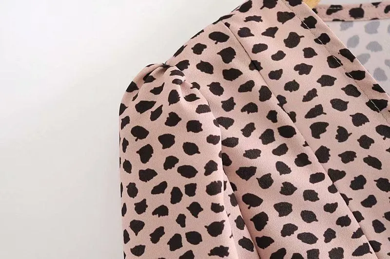 V-neck Lace-up Shirred Frill Polka Dot Floral Mini Dresses