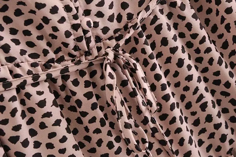 V-neck Lace-up Shirred Frill Polka Dot Floral Mini Dresses