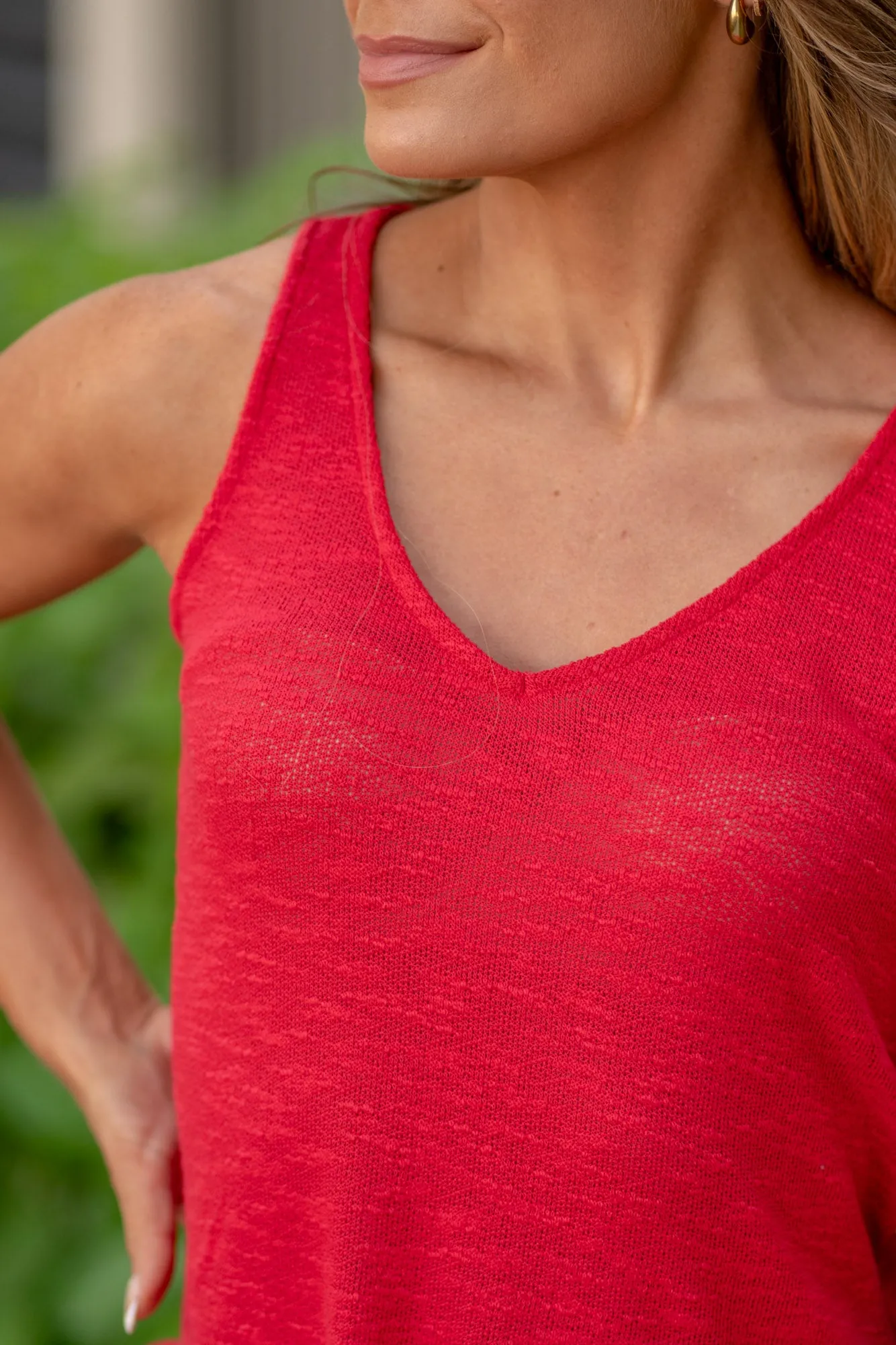 V Neck Sleeveless Cami Top Classic Ruby