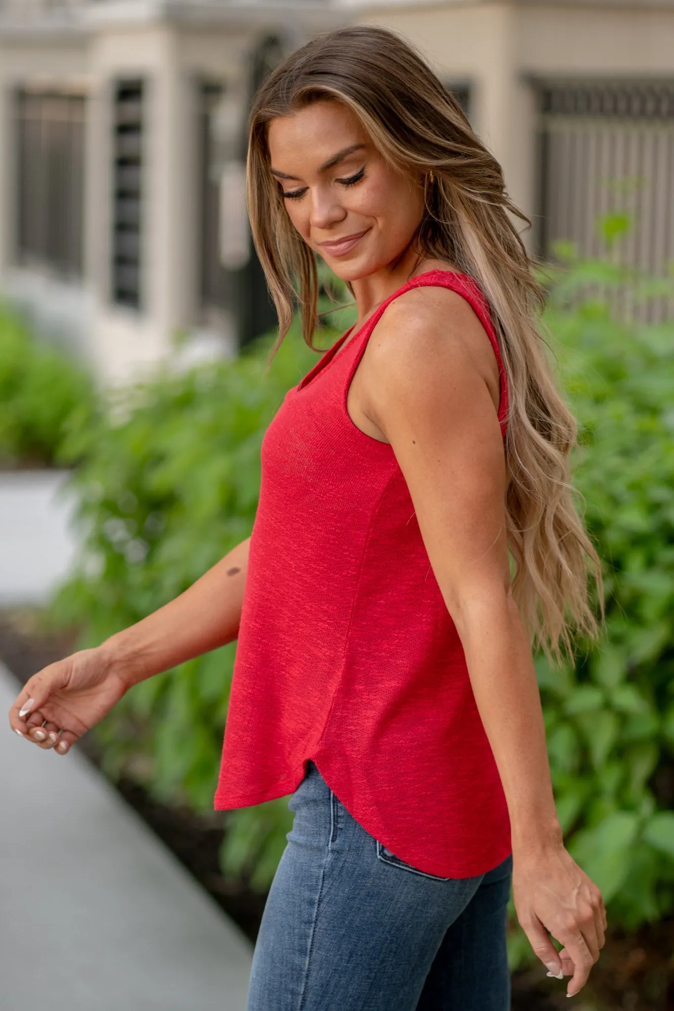 V Neck Sleeveless Cami Top Classic Ruby