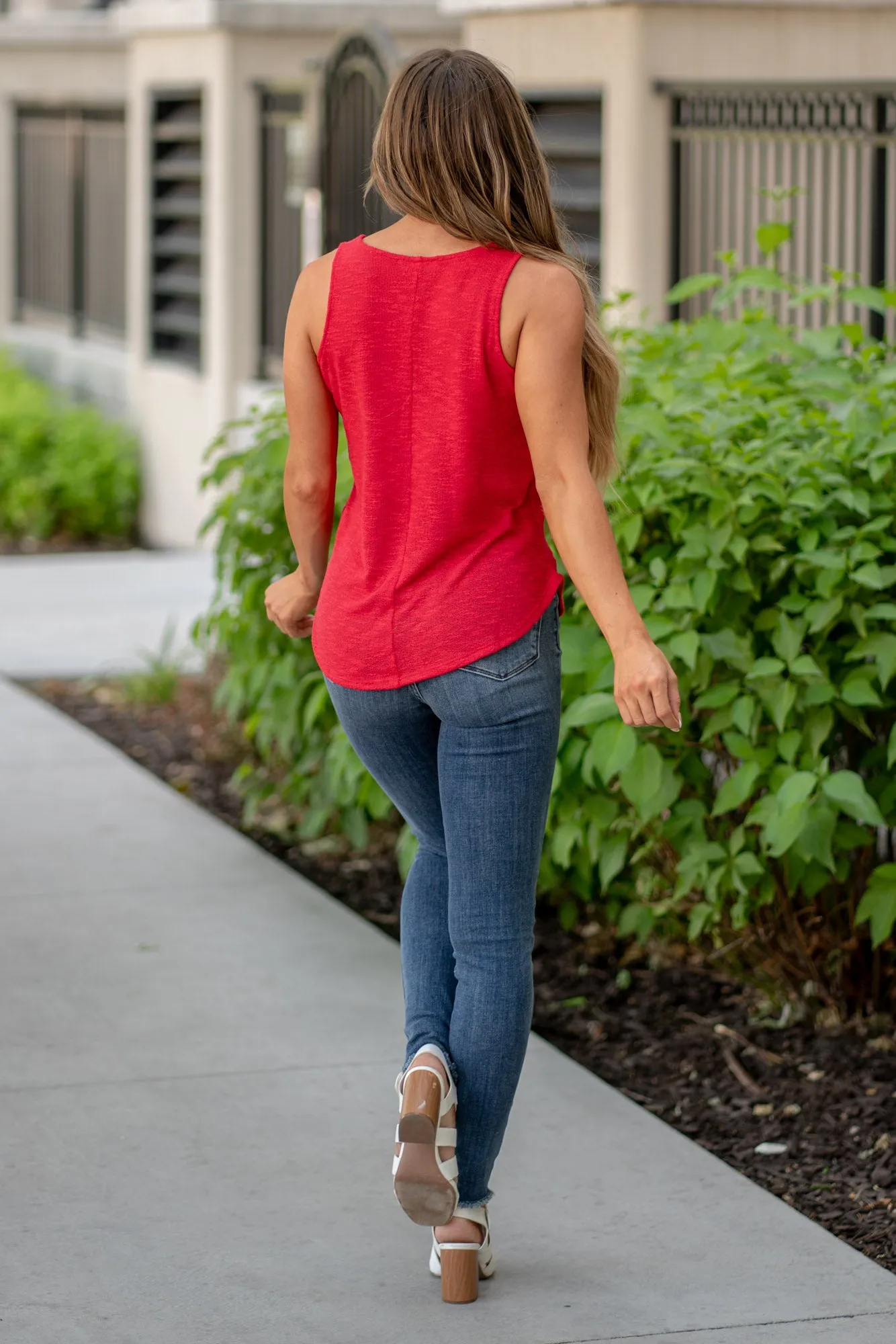 V Neck Sleeveless Cami Top Classic Ruby