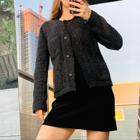 Vince Classy Woven Fringed Wool Silk Jacket Blazer
