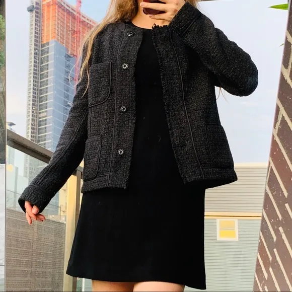 Vince Classy Woven Fringed Wool Silk Jacket Blazer
