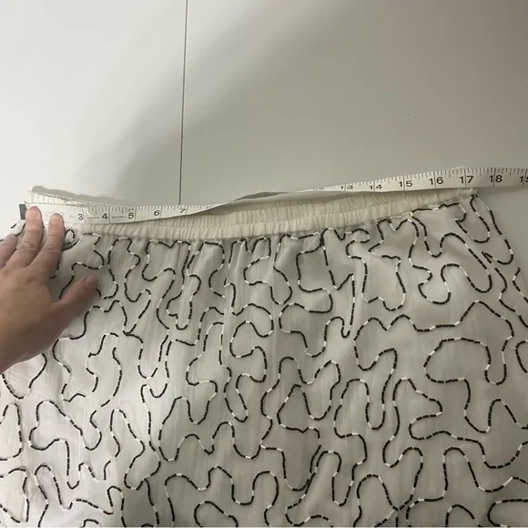 Vintage 100% Silk Beaded Skirt Midi White Silver Gold Black Lined L / XL India