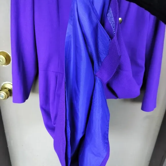 Vintage 1980s Gillian 100% Wool Purple Long Sleeve Button Front Sheath Dress