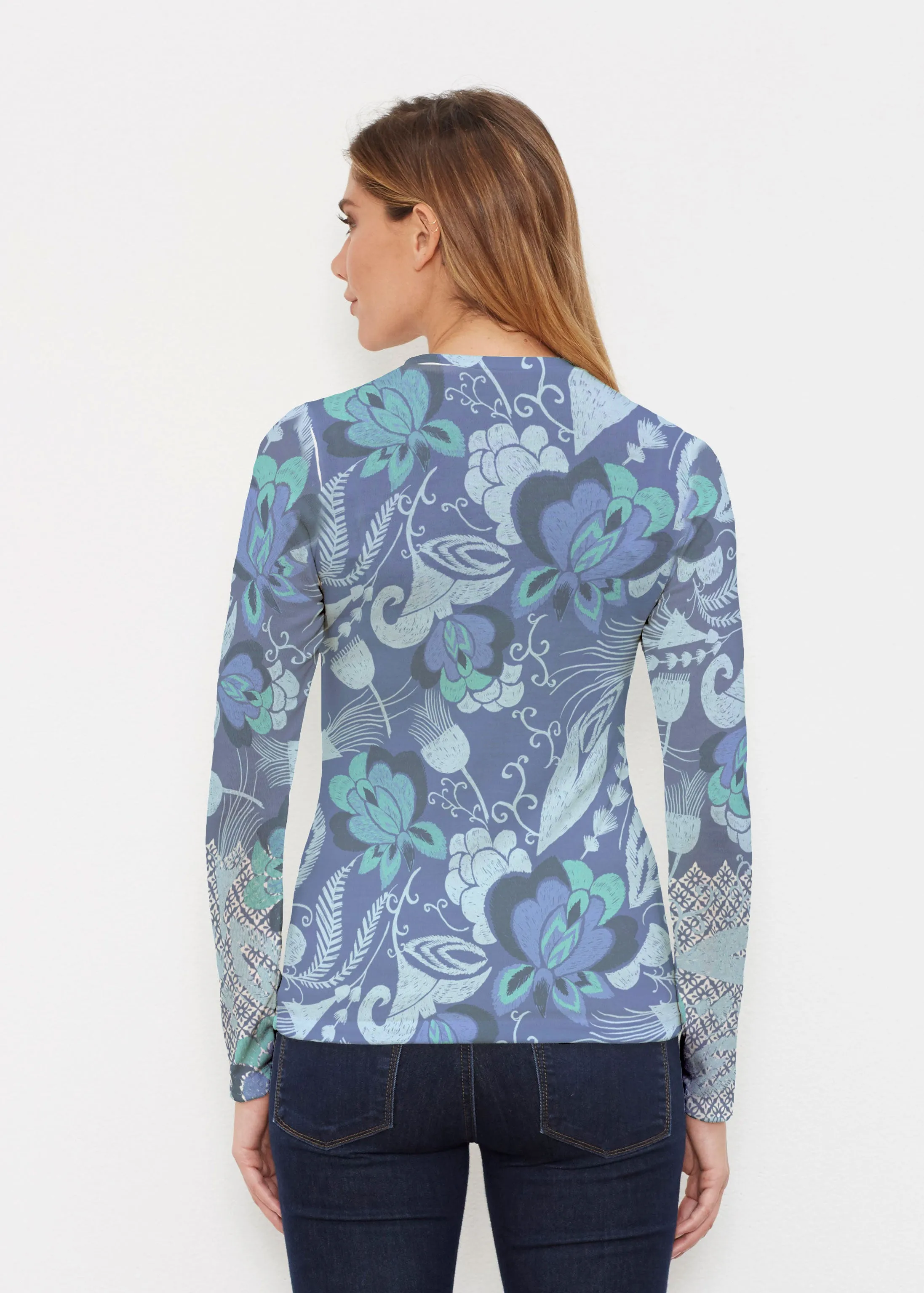 Vintage Blooms Blue (8060) ~ Butterknit Long Sleeve Crew Top